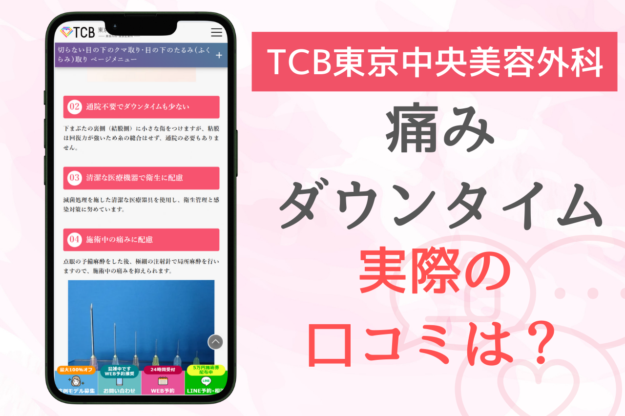 TCB クマ取り　ダウンタイム　痛み　評判